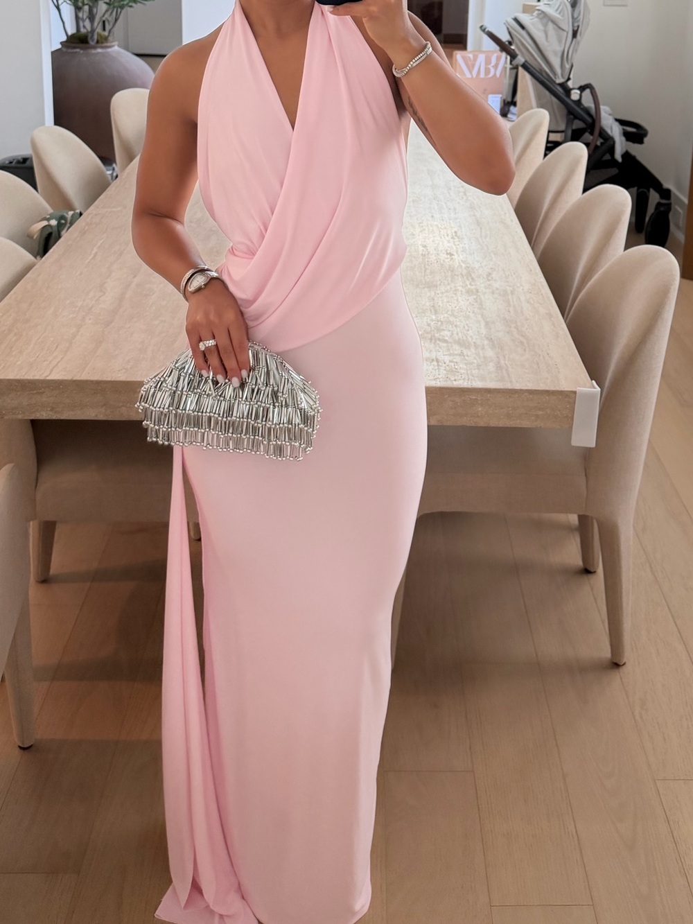 Club London Elegant Pink Halter Draped Evening Gown size US 0 - Picture 5 of 6